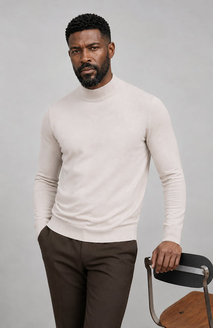Mens Ultra Fine Cotton Mock Turtle Neck Jumper