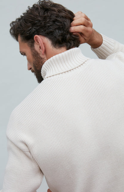 Mens Heavyweight Cotton Submariner Roll Neck Jumper