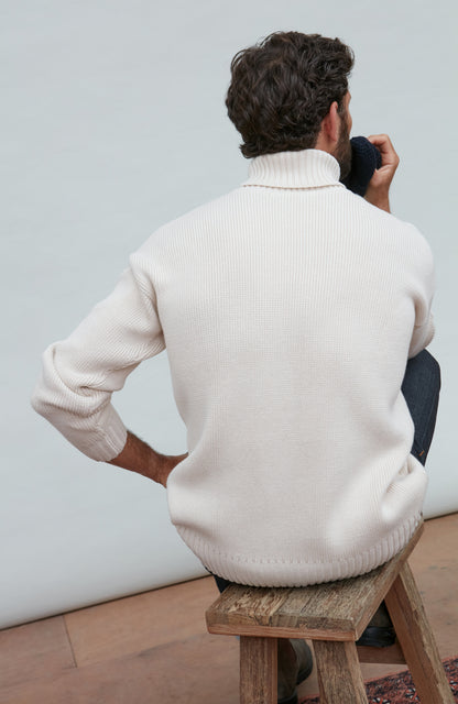 Mens Heavyweight Cotton Submariner Roll Neck Jumper