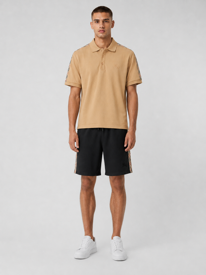 Beige Polo Shirt & Shorts Set – Plaid Side Detail