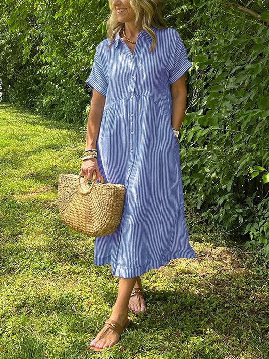 Striped casual button-down midi dress for women | Maggie