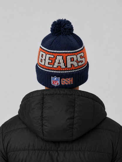 Chicago Bears Era Navy Striped Cuffed Knit Hat with Pom
