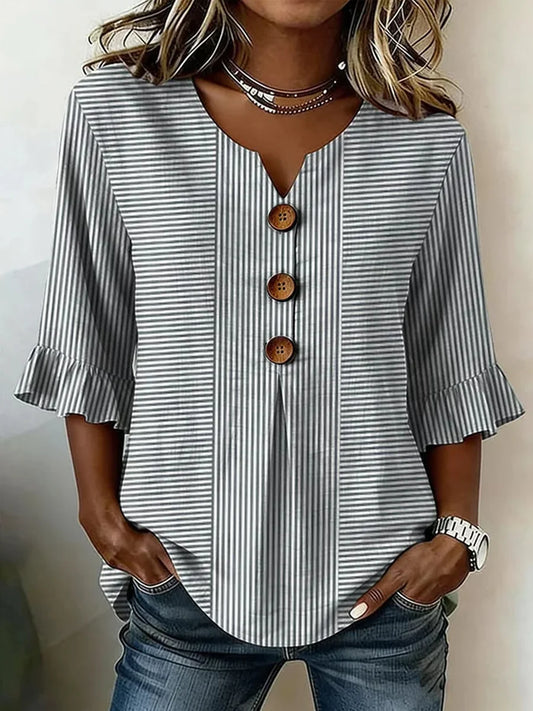 Casual striped V-neck blouse for women | Solene