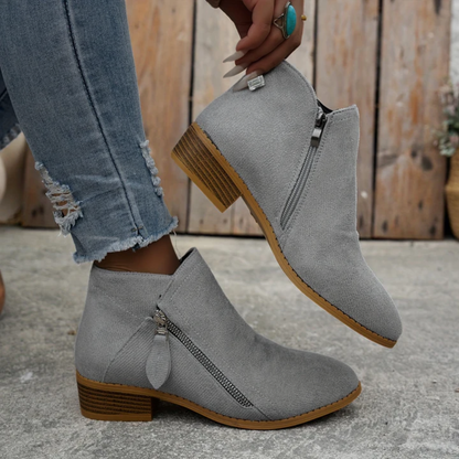 Orthopedic leather zipper block heel boots for women | Joanna