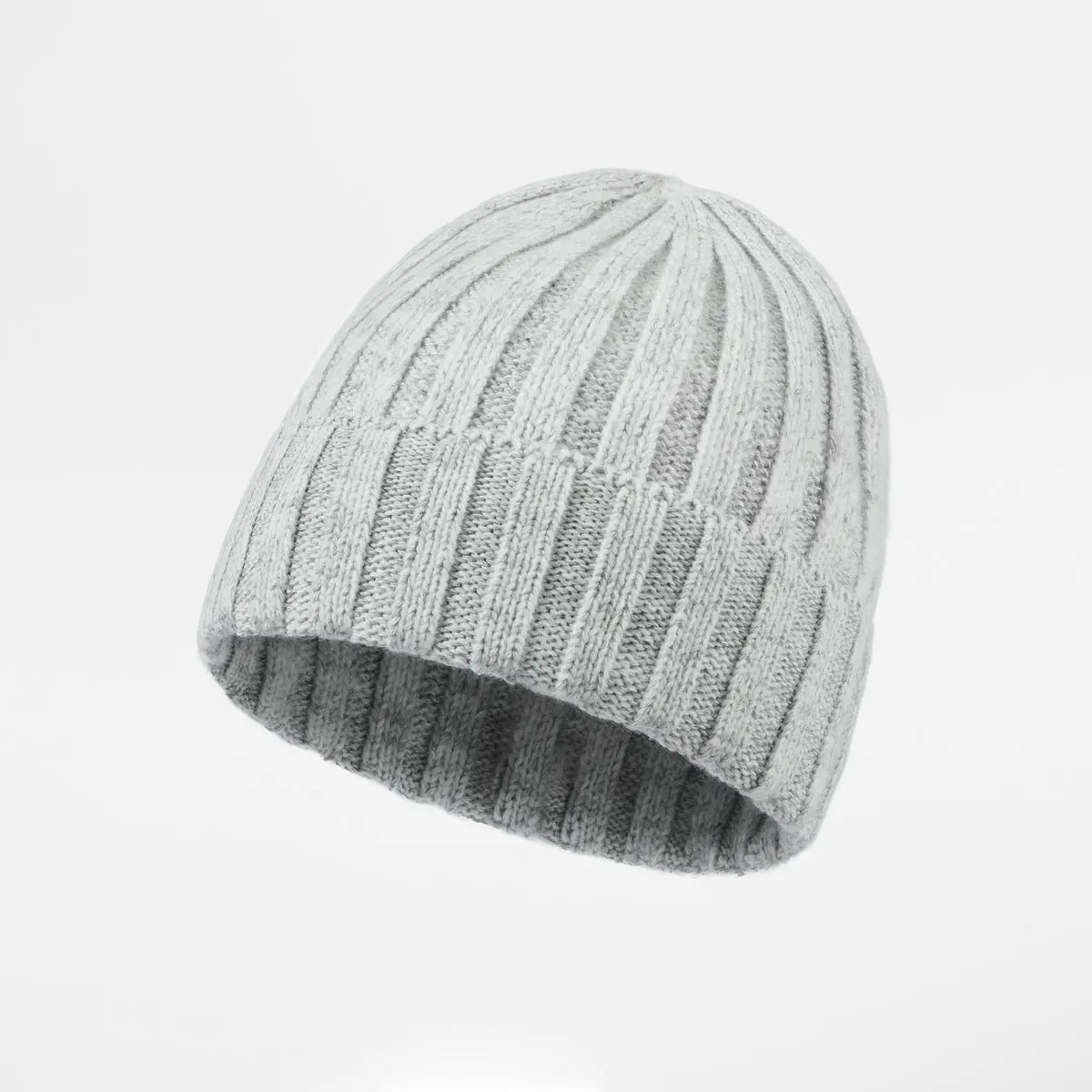 Ribbed Knit Cashmere Merino Wool Blend Beanie Hat