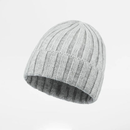 Ribbed Knit Cashmere Merino Wool Blend Beanie Hat