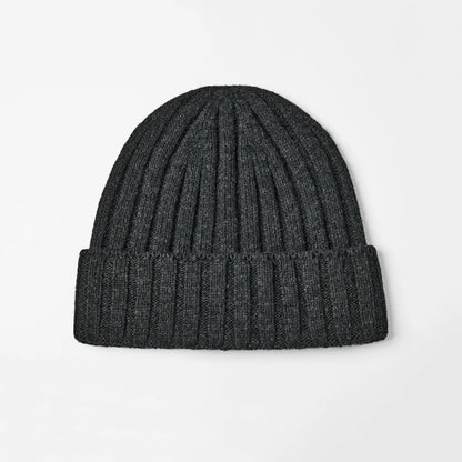 Ribbed Knit Cashmere Merino Wool Blend Beanie Hat