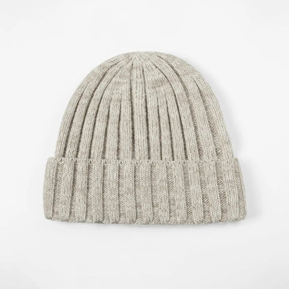 Ribbed Knit Cashmere Merino Wool Blend Beanie Hat