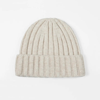 Ribbed Knit Cashmere Merino Wool Blend Beanie Hat