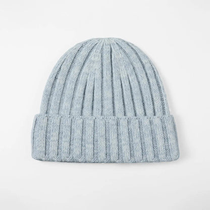 Ribbed Knit Cashmere Merino Wool Blend Beanie Hat