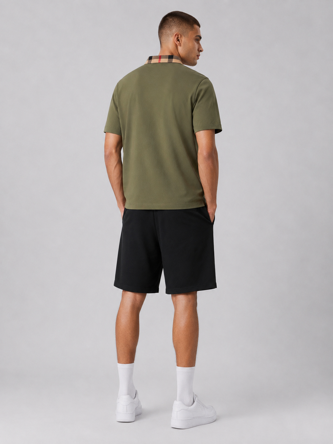 Olive Green Polo Shirt & Shorts Two-Piece Set