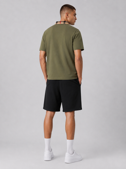 Olive Green Polo Shirt & Shorts Two-Piece Set