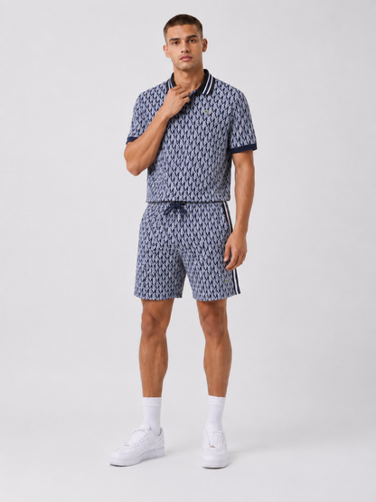 Navy Geometric Polo Shirt & Shorts Set