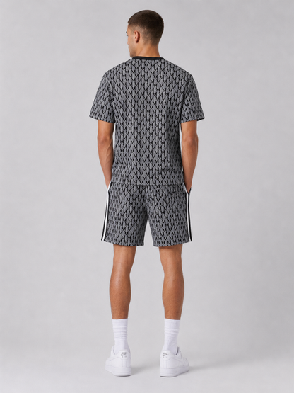 Black And White Cotton T-Shirt & Shorts Set