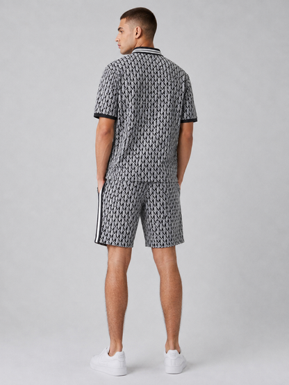Black & White Geometric Polo Shirt & Shorts Set