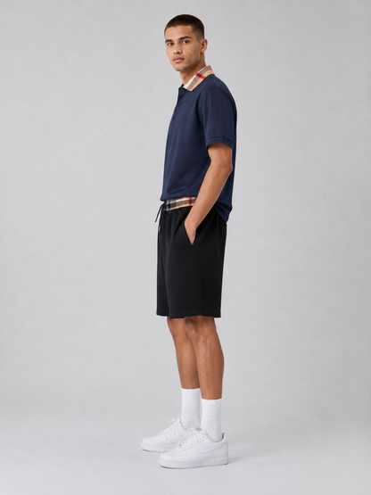 Navy Blue Polo Shirt & Shorts Two-Piece Set