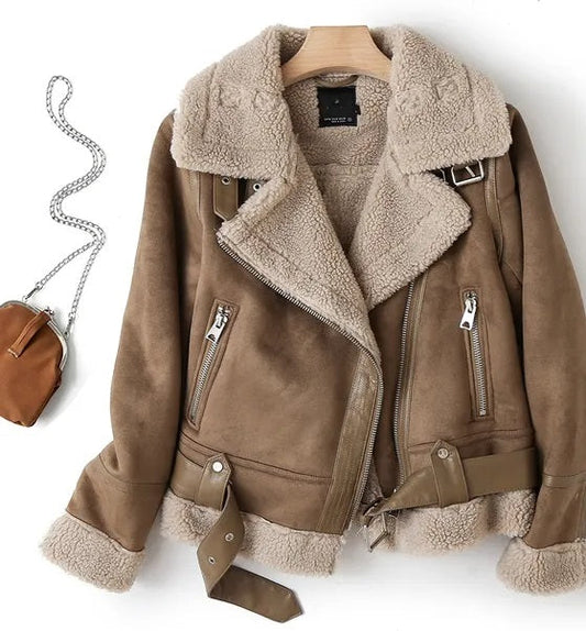 Elvara | Women's Bomber Jacket with Faux Shearling Collar