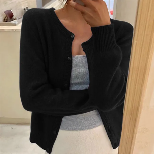 Marielle | Women's Cropped Fine Knit Cardigan with Buttons