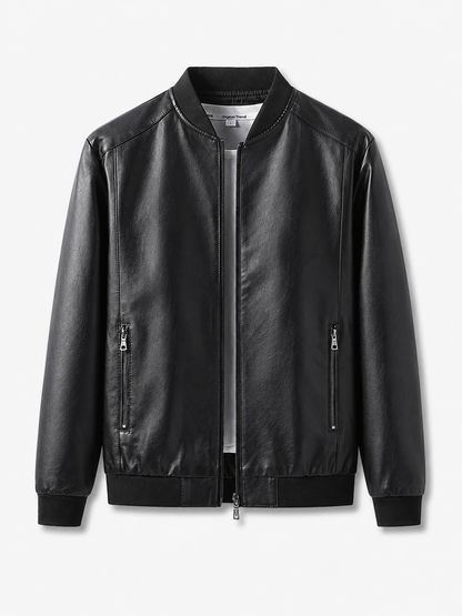 PU Leather Baseball Collar Jacket