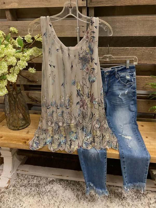 Floral print loose fit tank top for women | Marisela