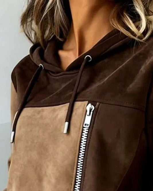 Virelle | Women's Color Block Hooded Zipper Hoodie with Drawstring