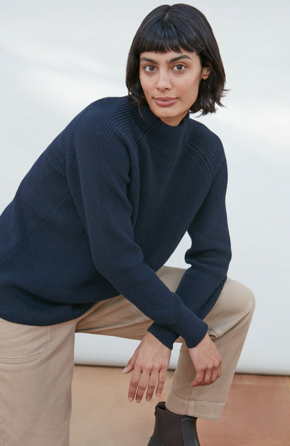 Womens Pure Cotton High Neck Raglan Jumper