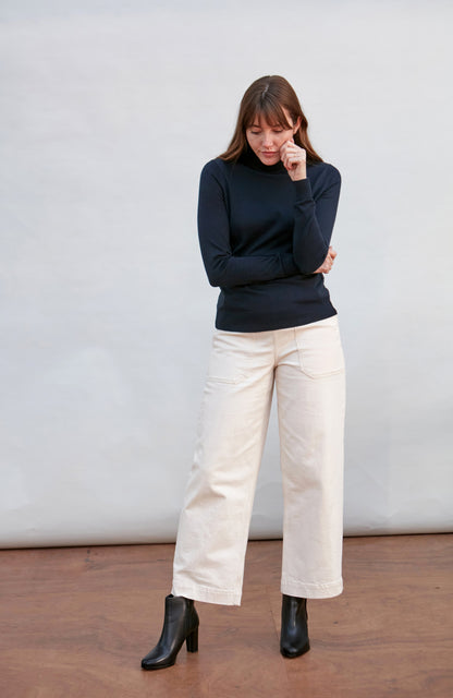 Womens Ultra Fine Cotton Roll Neck Long Sleeve Jumper