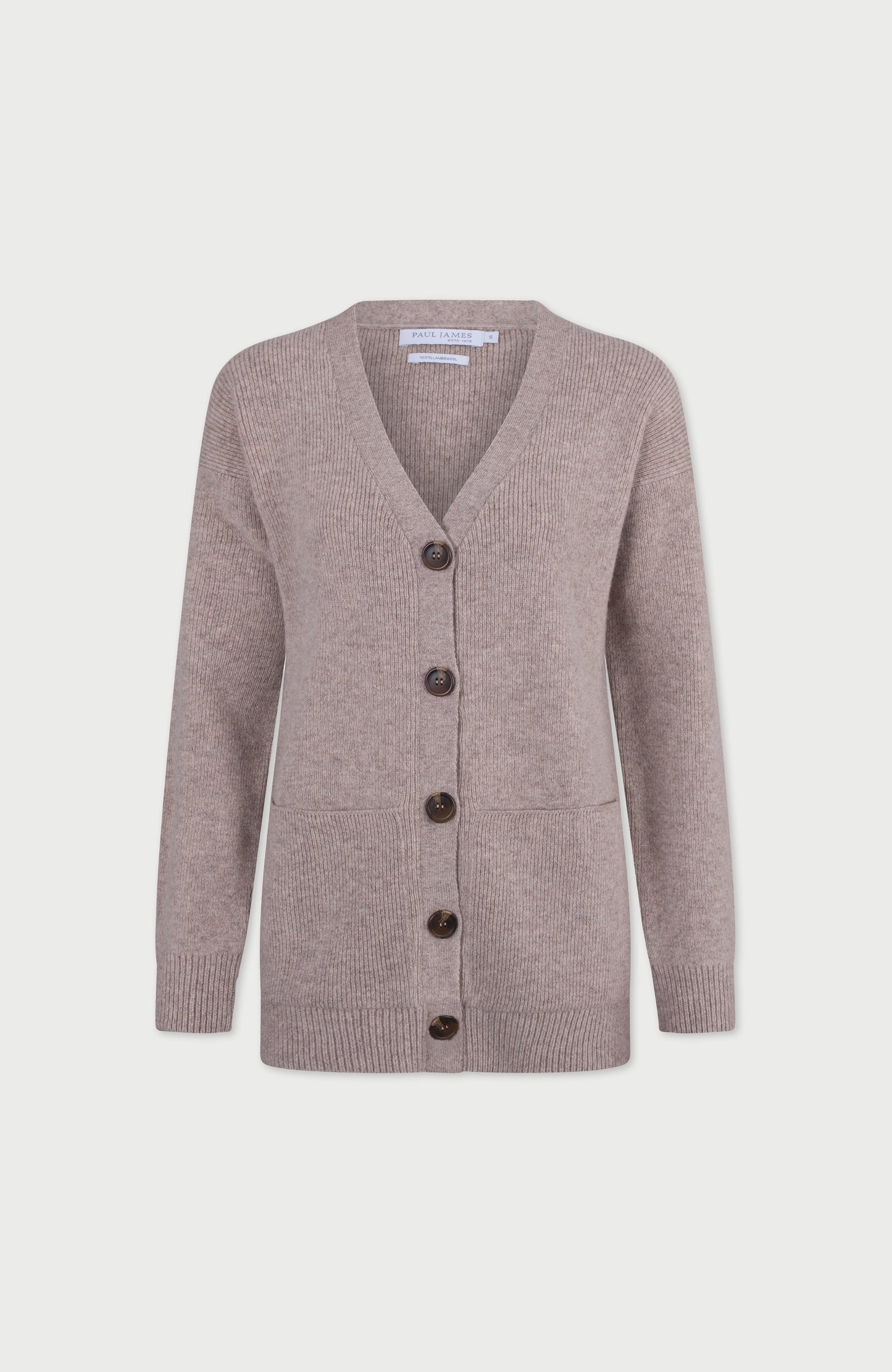 Womens Lambswool V Neck Ribbed Cardigan with Pockets