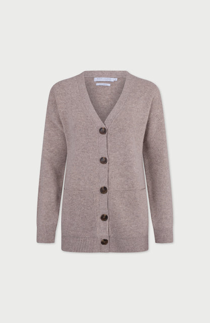 Womens Lambswool V Neck Ribbed Cardigan with Pockets