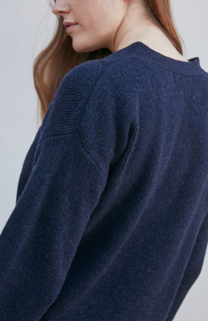 Womens Lambswool V Neck Ribbed Cardigan with Pockets