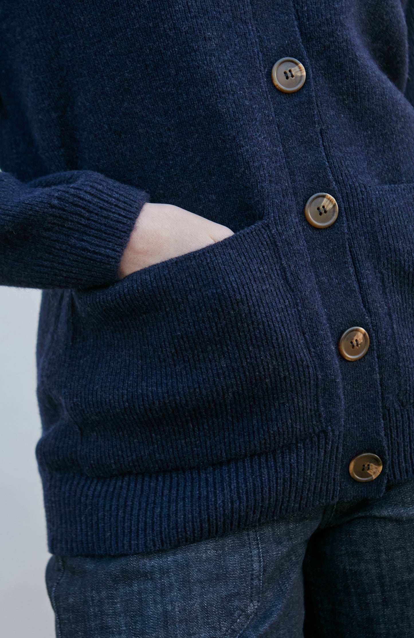 Womens Lambswool V Neck Ribbed Cardigan with Pockets