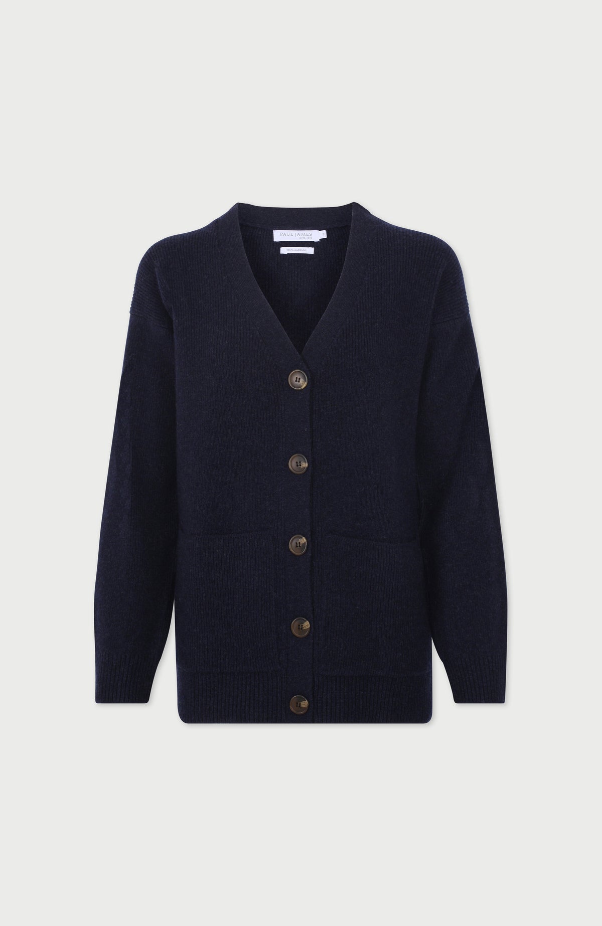 Womens Lambswool V Neck Ribbed Cardigan with Pockets