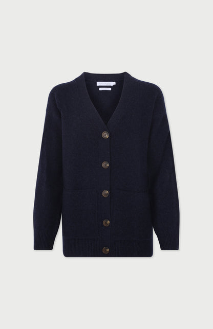 Womens Lambswool V Neck Ribbed Cardigan with Pockets