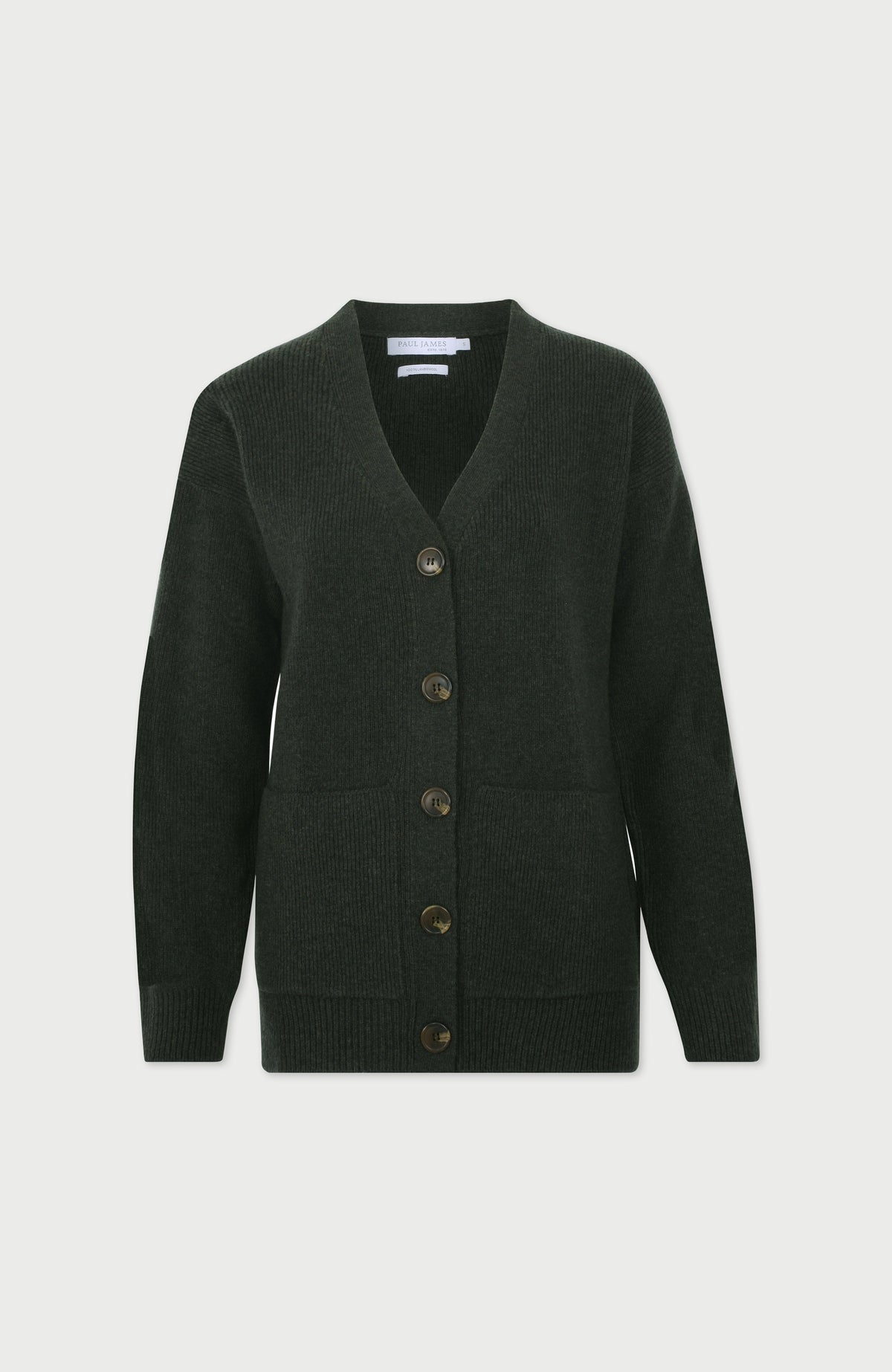 Womens Lambswool V Neck Ribbed Cardigan with Pockets