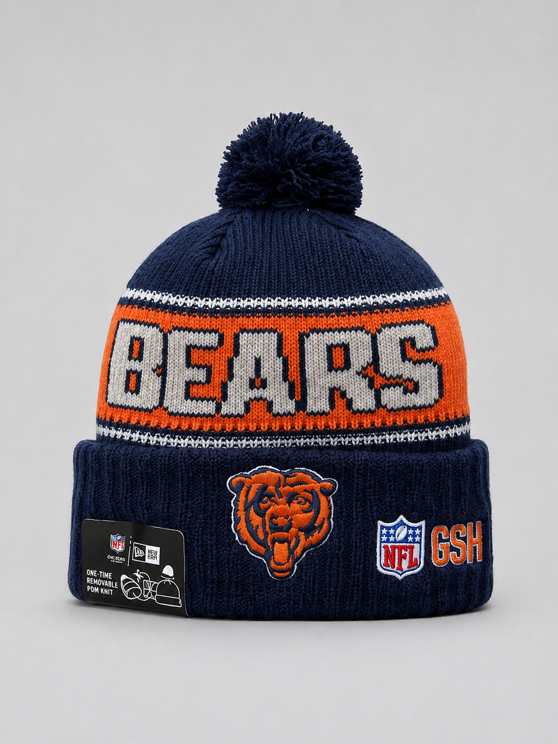 Chicago Bears Era Navy Striped Cuffed Knit Hat with Pom