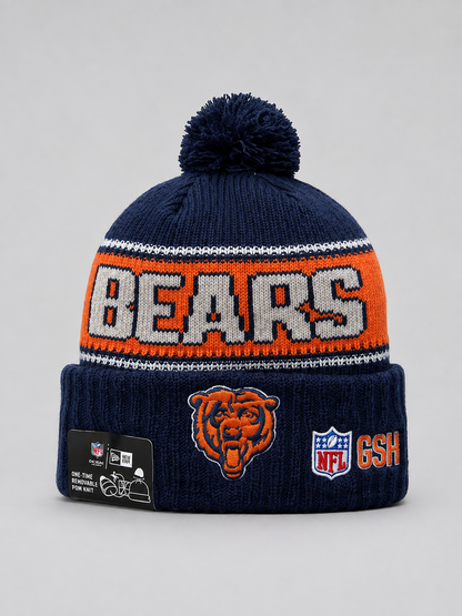 Chicago Bears Era Navy Striped Cuffed Knit Hat with Pom