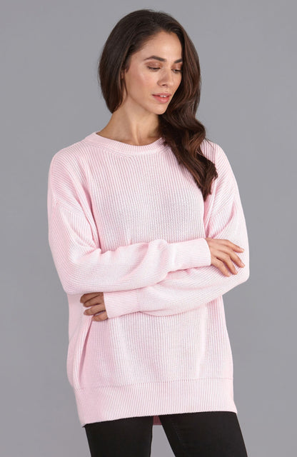 Womens Cotton Ribbed Crew Neck Jumper