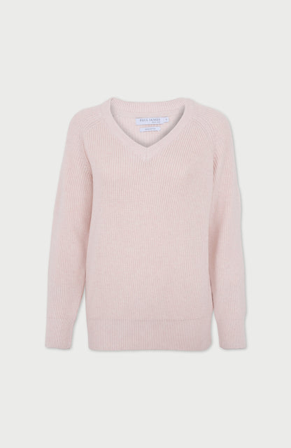 Womens Cotton Ribbed V Neck Jumper