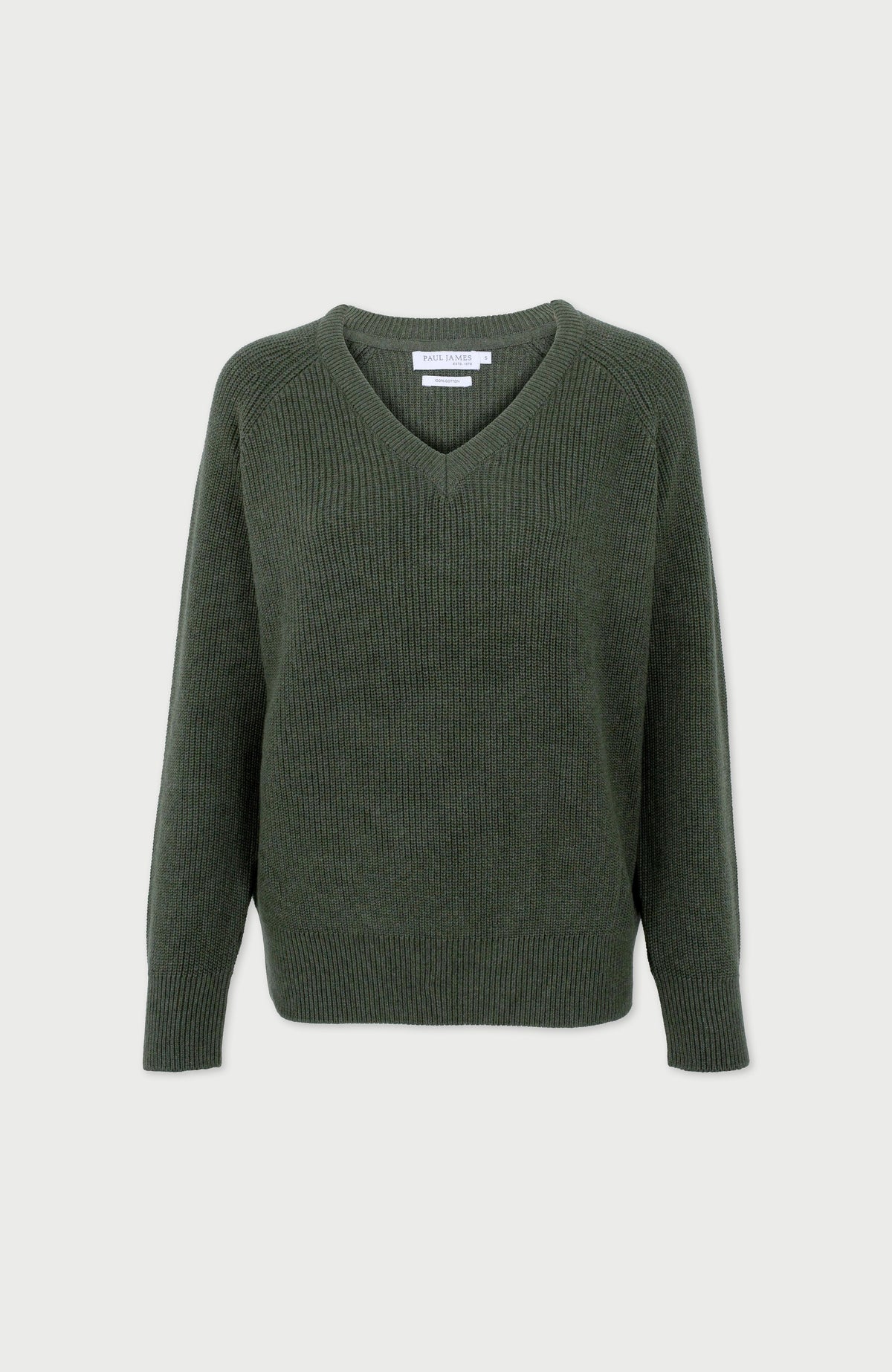 Womens Cotton Ribbed V Neck Jumper