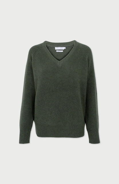 Womens Cotton Ribbed V Neck Jumper