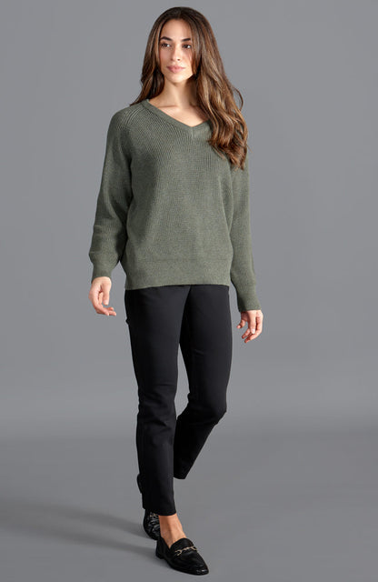 Womens Cotton Ribbed V Neck Jumper