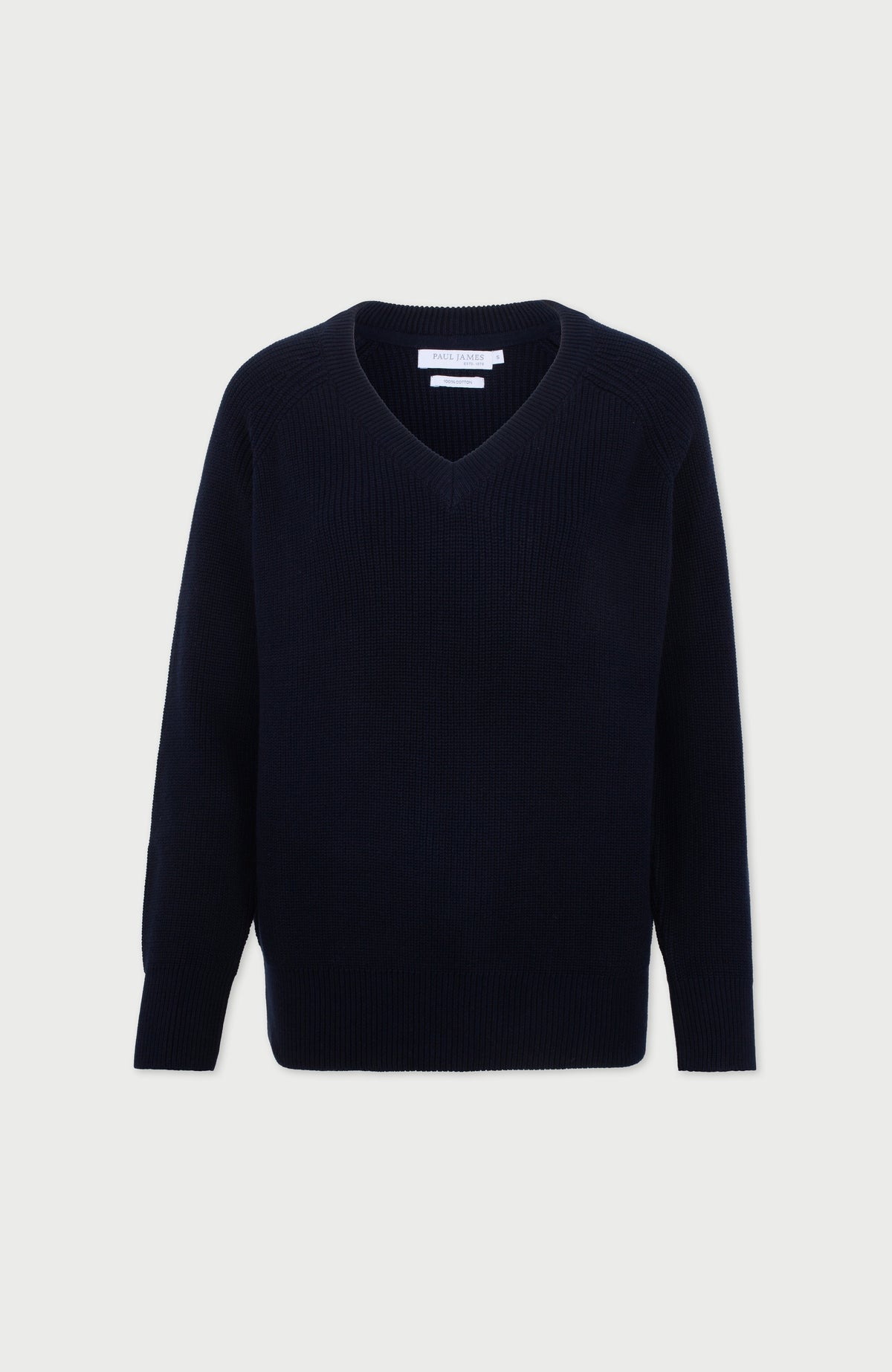 Womens Cotton Ribbed V Neck Jumper