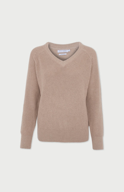 Womens Cotton Ribbed V Neck Jumper