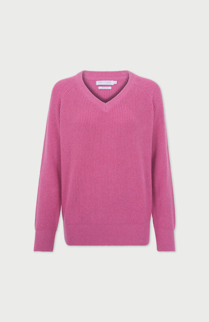 Womens Cotton Ribbed V Neck Jumper