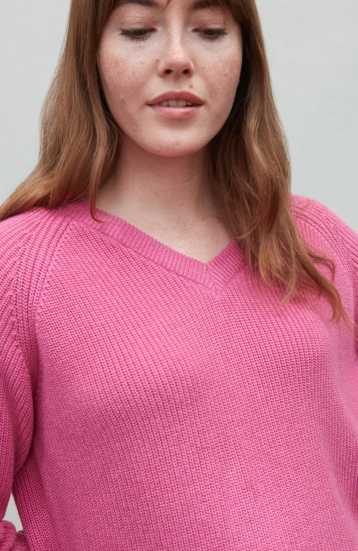 Womens Cotton Ribbed V Neck Jumper