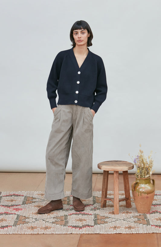 Womens Cotton Oversized V Neck Ribbed Cardigan