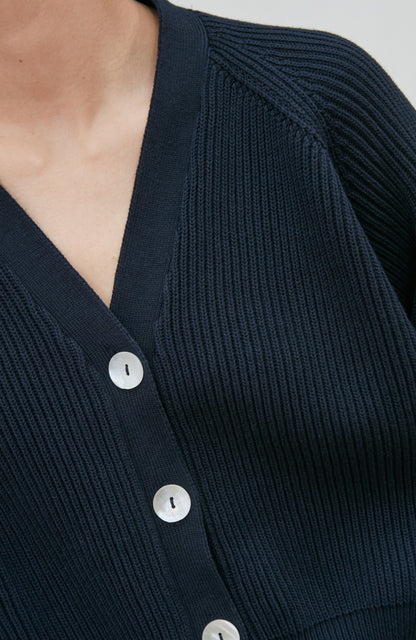 Womens Cotton Oversized V Neck Ribbed Cardigan