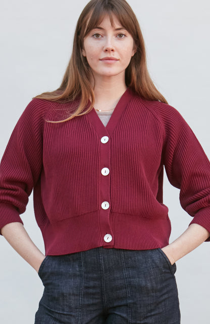 Womens Cotton Oversized V Neck Ribbed Cardigan