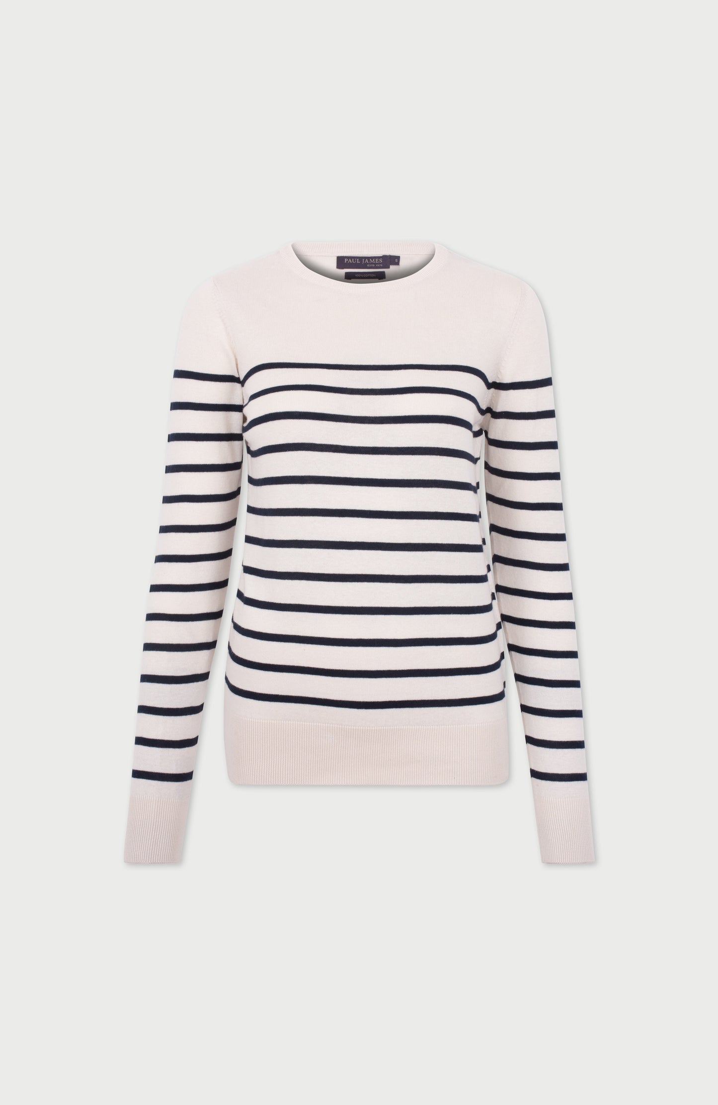 Womens Ultra Fine Cotton Breton Crew Neck Jumper