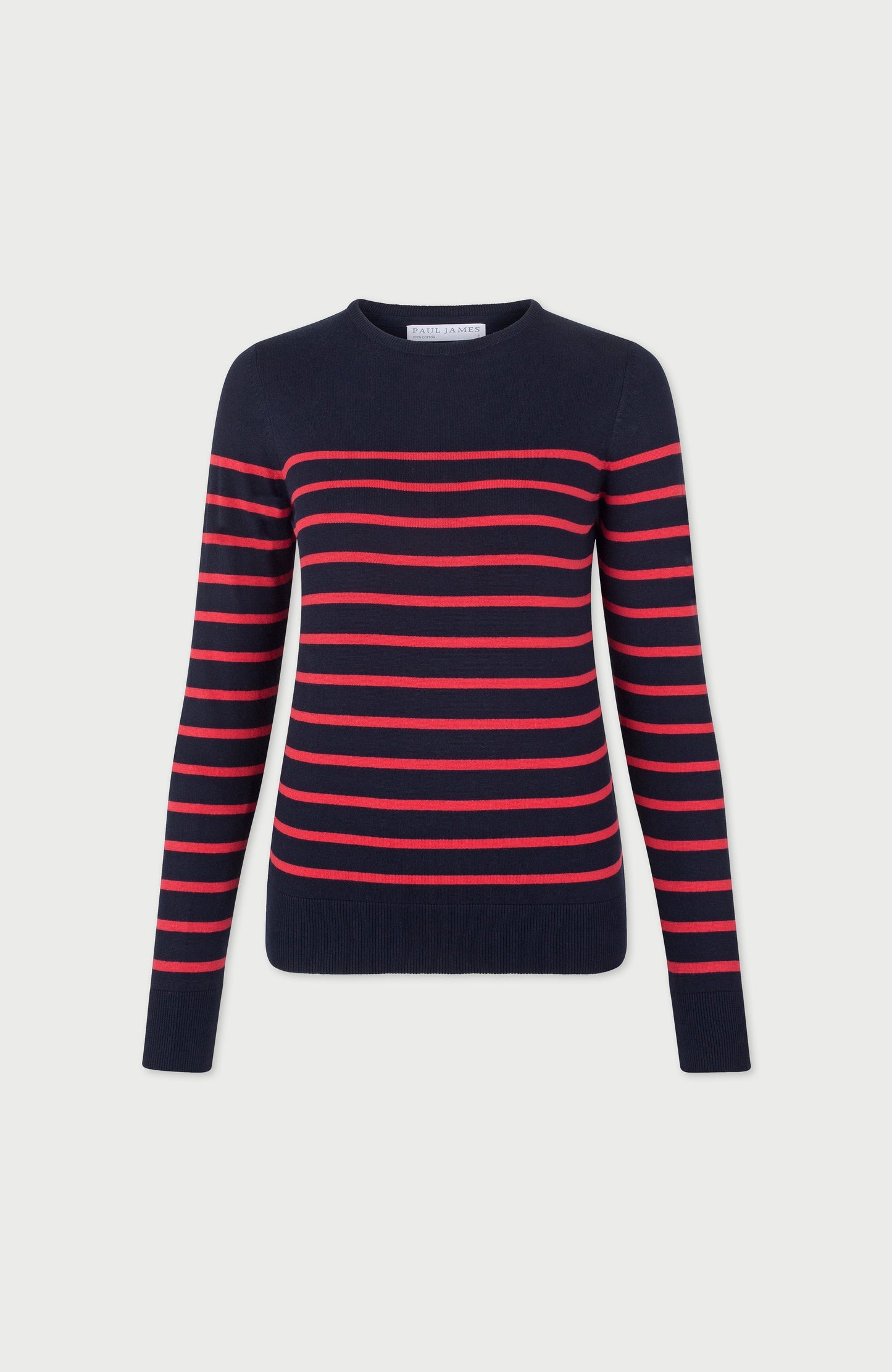 Womens Ultra Fine Cotton Breton Crew Neck Jumper
